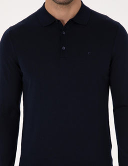 Lacivert Regular Fit Y_n Kar___ml_ Polo Yaka Basic Triko Kazak - Cacharel фото 6