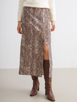 Beli Fermuarl? Y?lan Derisi Desenli Etek