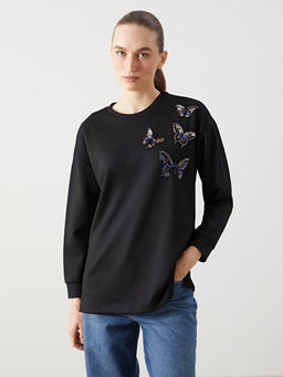 Bisiklet Yaka ??lemeli Oversize Kad?n Sweatshirt Tunik