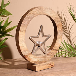 Подсвечник в деревянном кольце «Звезда», 30×8×33 см