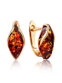 Миниатюрные яркие серьги с тёмно-коньячным янтарём Подснежник