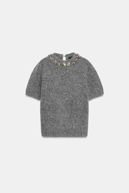 SHORT SLEEVE KNIT JUMPER WITH JEWEL BEADS - Zara фото 6
