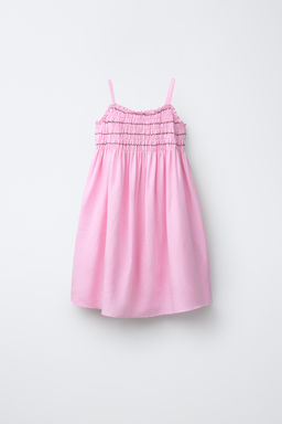 VESTIDO NIDO DE ABEJA CON LINO / Rosa