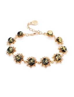 Роскошный браслет с цельным зелёным янтарём Астра