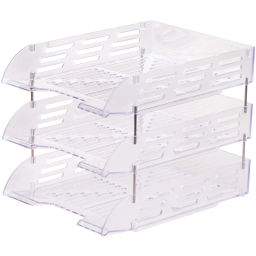 Лоток горизонтальный для бумаг Attache 3шт/наб на металл стерж прозрачный