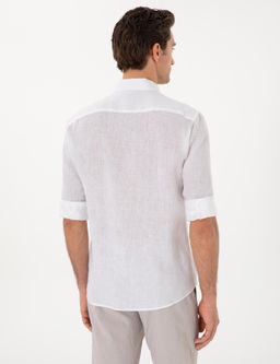 Beyaz Regular Fit %100 Keten G_mlek