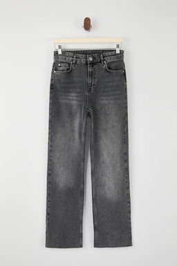Mavi Kesik Paca Yuksek Bel Az Esnek Straight Duz Kesim Jeans TWOSS26JE00094 - Trendyolmilla фото 3