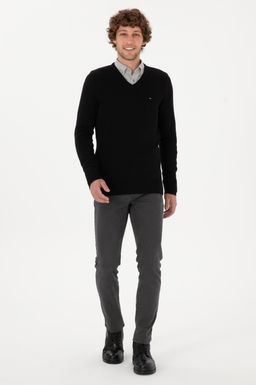 Erkek Slim Fit V Yaka Siyah Basic Kazak - U.s. polo assn фото 4