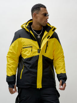 Горнолыжный костюм мужской зимний желтого цвета 372J