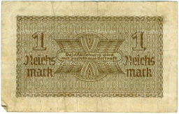 Банкнота 1 рейхсмарка 1939 года Германия (Для оккупированных территорий)