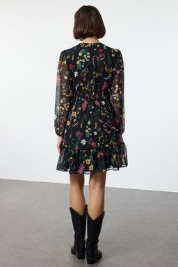 TRENDYOLMILLA Cok Renkli Gipe Detayl? Etegi Volanl? Astarl? Sifon Dokuma Elbise TWOAW24EL00485  фото 5