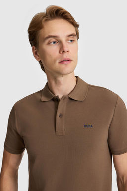 Erkek Kahverengi Regular Fit Polo Yaka Basic Ti__rt