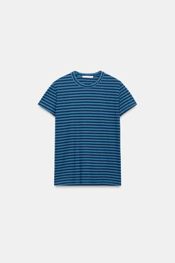 CAMISETA RAYAS ALGOD?N Y LINO / Azul / ?ndigo