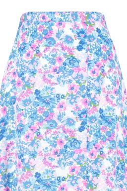 Indigo-Ekru Y?rtmac Detayl? Cicek Desenli Viskon Kumasl? Midi Dokuma Etek TWOSS20ET0230