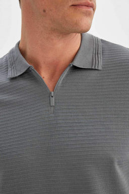 Новая футболка-поло обычного кроя на молнии с короткими рукавами - Defacto фото 6