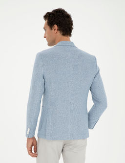 A__k Mavi Slim Fit Keten Kar___ml_ Ceket