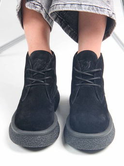 Ботинки 308.агатаbl. чёрный замша/Байка