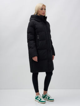 Куртка зимняя женская с капюшоном удлиненная стеганная черного цвета 9629Ch - Mtforce фото 4
