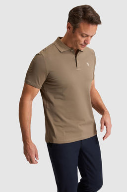 Erkek Haki Regular Fit Polo Yaka Basic Ti__rt