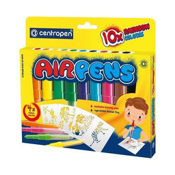 Фломастеры воздушные Centropen AIR PENS RAINBOW COLOURS утолщенные 10 цв. кругл. корп. смываемые +4 трафарета карт. упак.