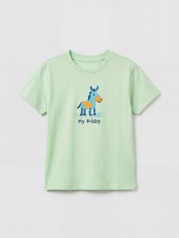 Hayvan ve Slogan Bask?l? Erkek Bebek Ti??rt