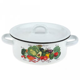 Кастрюля эмалированная "Урожай" 1,5л, д17см, h8см, цилиндрическая форма, металлическая крышка, белый (Россия)