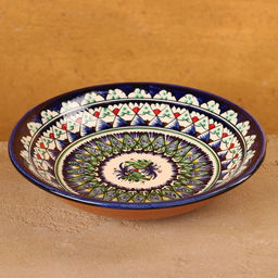 Тарелка узбекская Риштанская Керамика «Узоры», d=20 см, синяя, узор МИКС