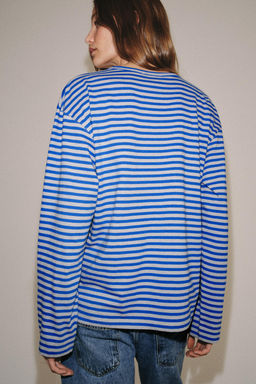 CAMISETA RAYAS ALGOD?N Y LINO / Gris / Azul - Zara фото 3