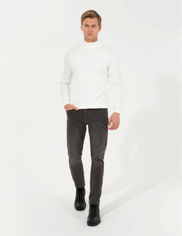 Ekru Slim Fit Yar_m Bal_k__ Yaka Basic Triko Kazak - Pierre cardin фото 4