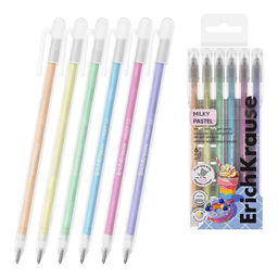 АКЦИЯ Цена за 24 шт. Набор из 6 ручек акриловых ErichKrause Milky 1.0, цвет чернил ассорти (в пэт-боксе)