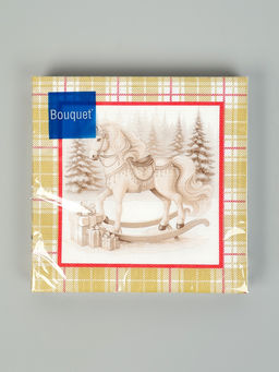 Цена за 3 шт. Салфетки бумажные трёхслойные Скатерть с лошадью на золоте, 33?33, 20 шт.