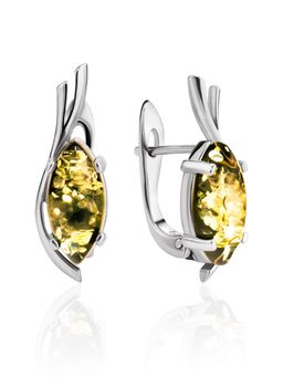 Небольшие изящные серьги с искрящимся зеленым янтарем Ирис