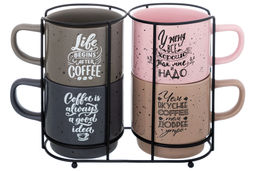 Набор 4 кружек 380 мл 13,5*9*9 см "Кофе" на металлической подставке