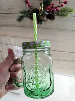 Кружка стекло, 450 мл, с крышкой и трубочкой (зелёный) SDFG0114-3 (298249) - Daniks фото 4