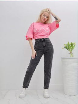 Джинсы момы укороченные