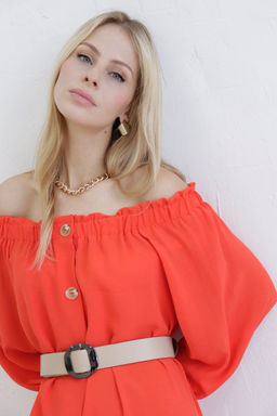 Длинное платье с открытыми плечами красное - Martichelli фото 6