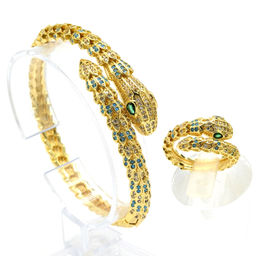 Браслет Змея с фианитами цв.хрусталь, голубой, 15см