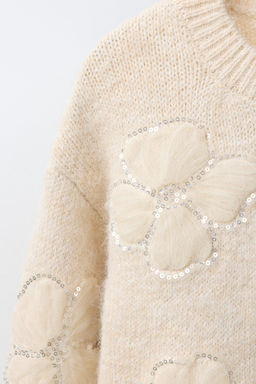 KNIT JUMPER WITH TULLE FLOWERS AND SEQUINS - Zara фото 3