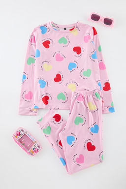 K?rm?z? Yumusak Dokulu K?z Cocuk Kalp Bask?l? Orme Pijama Tak?m TKDAW25AU00130 - Trendyolmilla фото 6