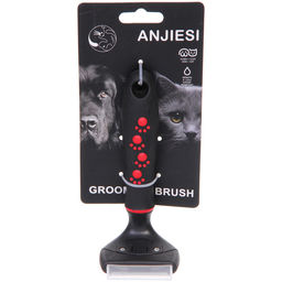 Расческа - фурминатор с кнопкой самоочистки для животных "ПРОФФ - МОЙ БРО", прорезиненная ручка, цвет черный, 6*14,5см