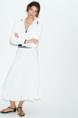 VESTIDO MIDI COMBINADO PLISADO / Blanco