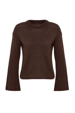 Kahverengi Genis Kal?p Yumusak Dokulu Triko Kazak TWOAW25KZ00295 - Trendyolmilla фото 8