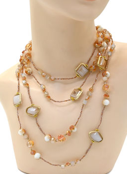 Длинные бусы с цирконом цв.персик, 200см