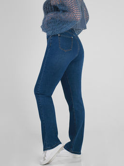 Джинсы женские большие размеры на резинке с высокой посадкой