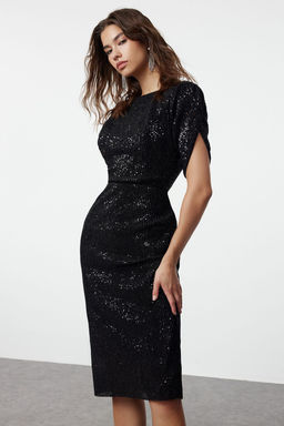 Siyah Vucuda Oturan Par?lt?l? Orme Payet S?k Abiye Gece Mezuniyet Elbisesi TPRSS24EL00108