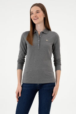Kad_n Antrasit Melanj Basic Polo Yaka Sweatsh_rt