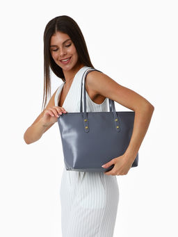 Сумка-шопер женская на молнии, размер 30.5×12×27 см, однотонная, серая