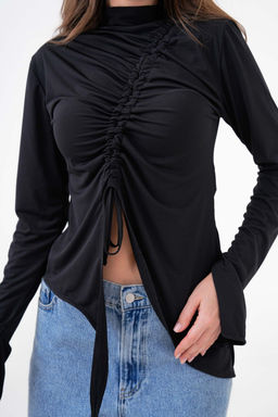 Trendyolmilla Siyah Dik Yaka Vucuda Oturan Esnek Buzgulu Orme Bluz TWOSS25BZ00201