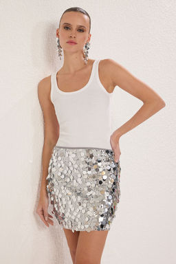 Gumus Pullu Par?lt?l? Payet Orme Mini S?k Etek TPRSS25ET00008