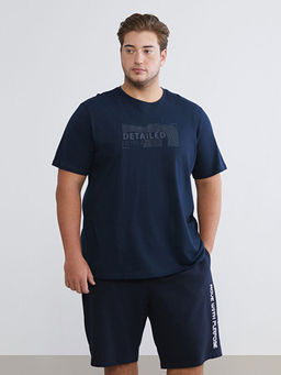 B?y?k Beden Bisiklet Yaka Bask?l? Erkek Ti??rt